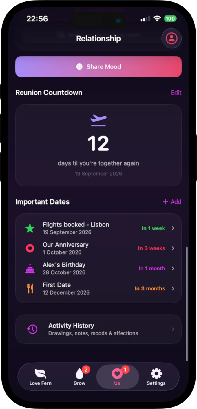 Reunion countdown and important dates: anniversaries, birthdays and your first date